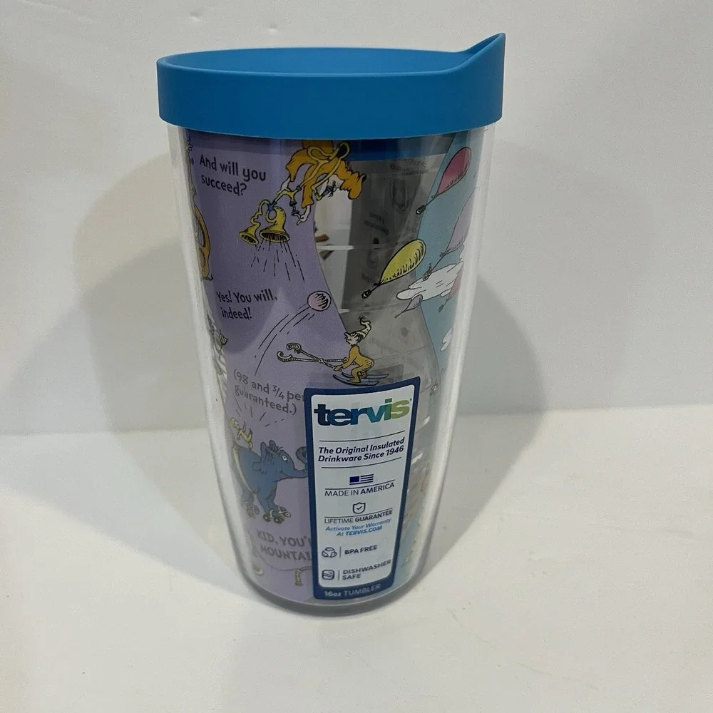 Dr. Seuss 16oz Oh the Places You'll Go Tervis Insulated Travel Tumbler & Lid NEW